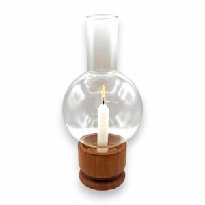 Vintage MCM Modern Minimalist Teak / Glass Hurricane Lamp / Candle Holder